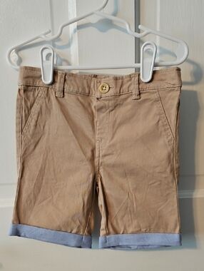 Guess Boys Tan Roll-Cuff Shorts with Light Blue Trim